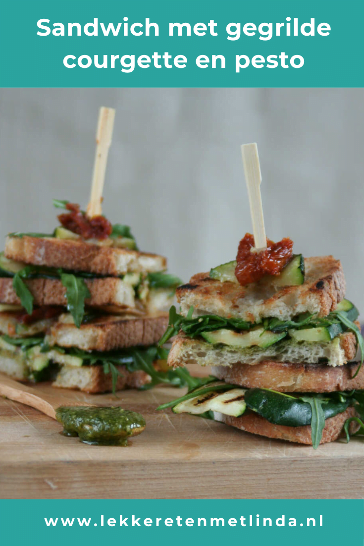 Sandwich met gegrilde courgette en pesto voor de lunch, brunch of hightea. Dit sandwich recept is gezond en vegetarisch. Klik snel op de foto voor het recept. 