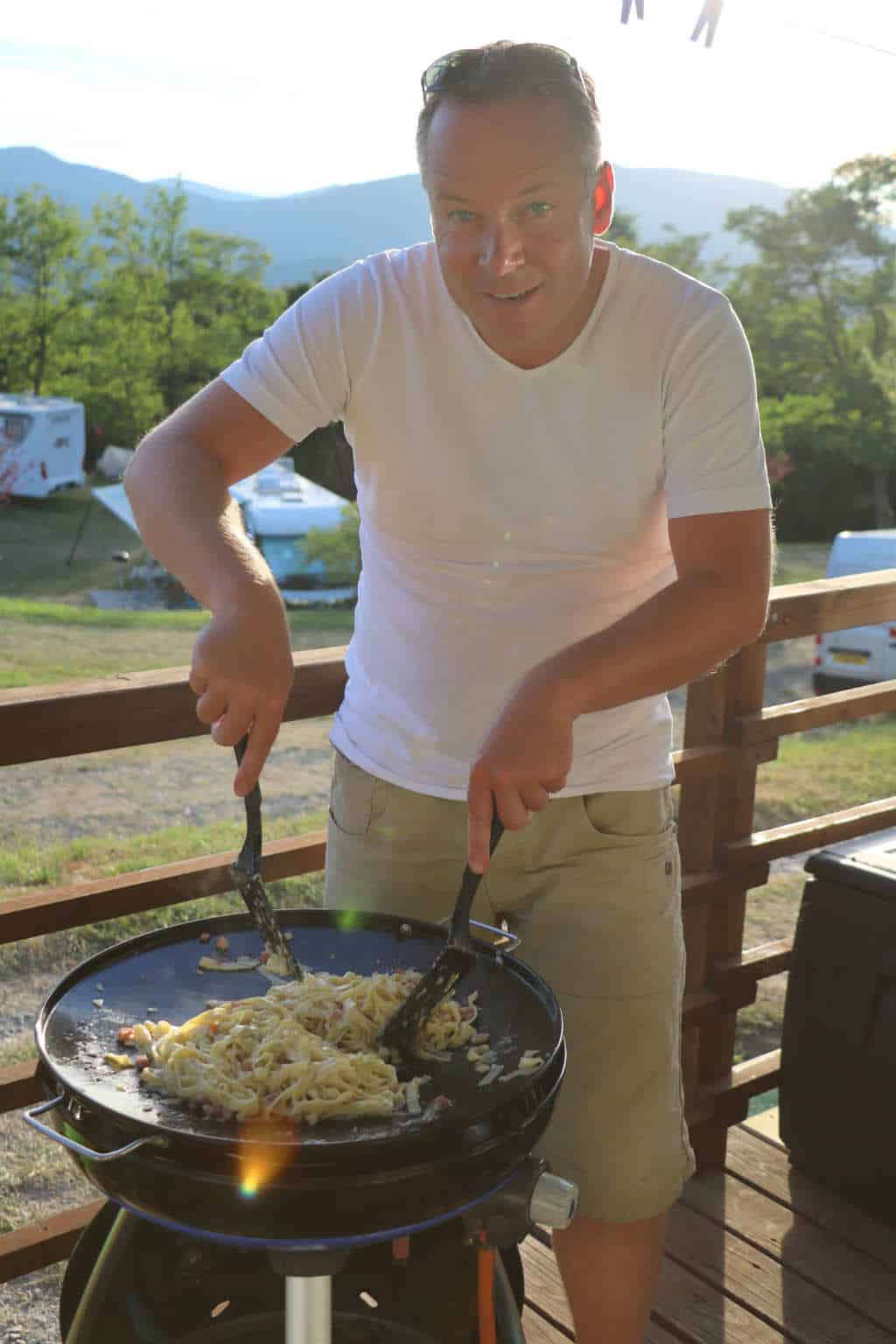 pasta carbonara voor op de camping