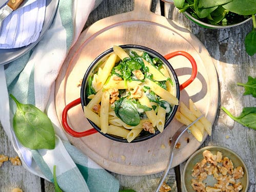 Penne met spinazie en gorgonzola