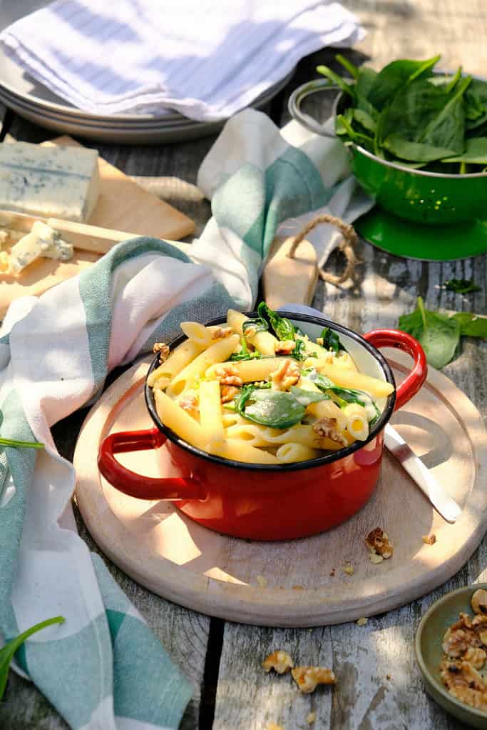 Penne met spinazie en gorgonzola