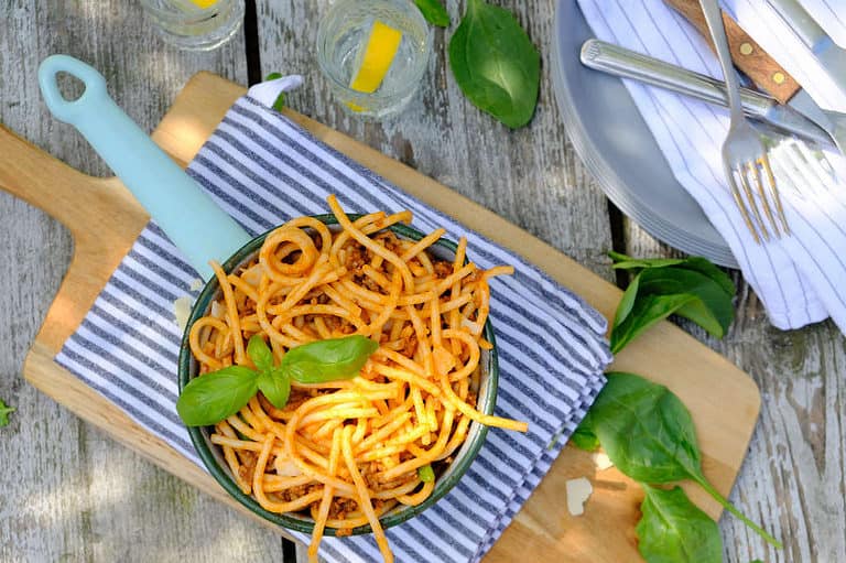 Spaghetti bolognese, camping recept