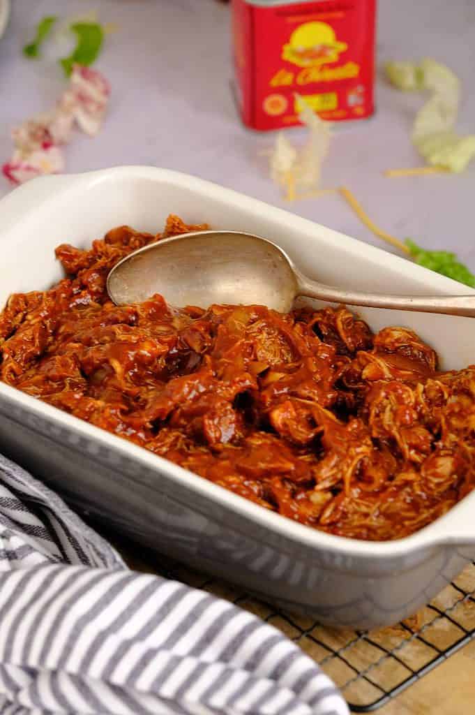 Pulled chicken uit de oven