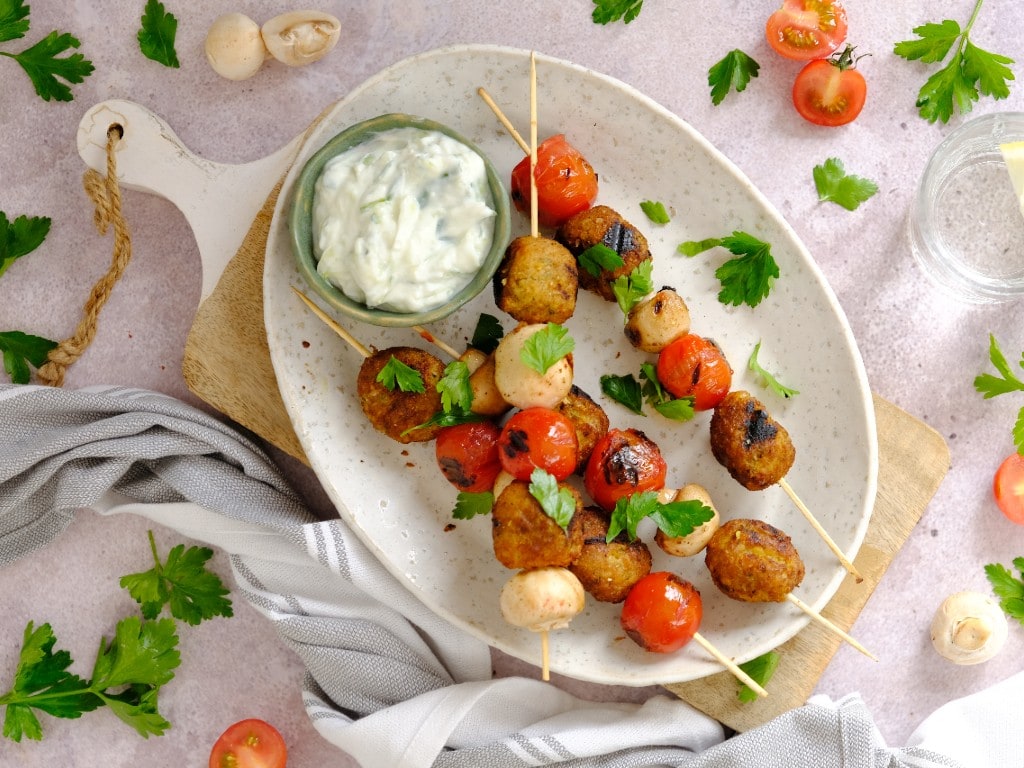Vegetarische spiesjes met tzatziki