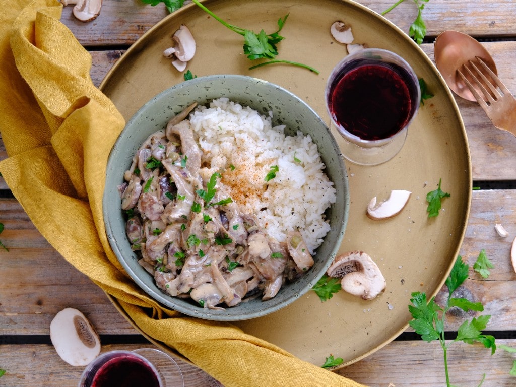 Paddenstoelen stroganoff uit Veg van Jamie Oliver