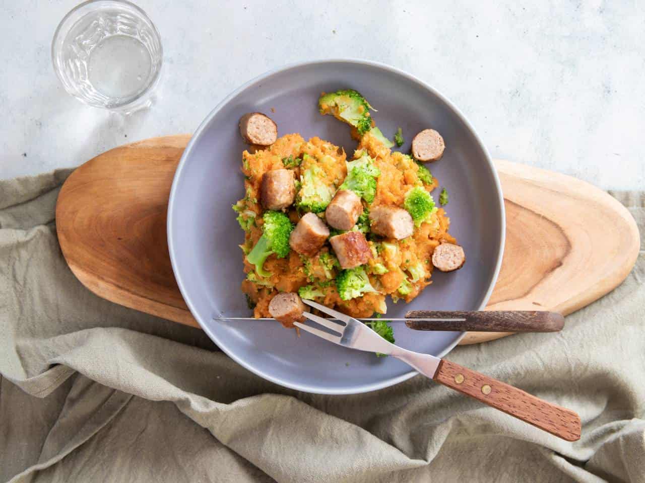 Zoete aardappel stamppot met broccoli. Stamppot recept, zoete aardappel recept, een makkelijke gezonde maaltijd