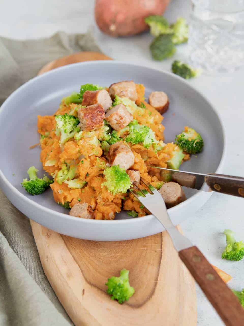 Zoete aardappel stamppot met broccoli. Stamppot recept, zoete aardappel recept, een makkelijke gezonde maaltijd