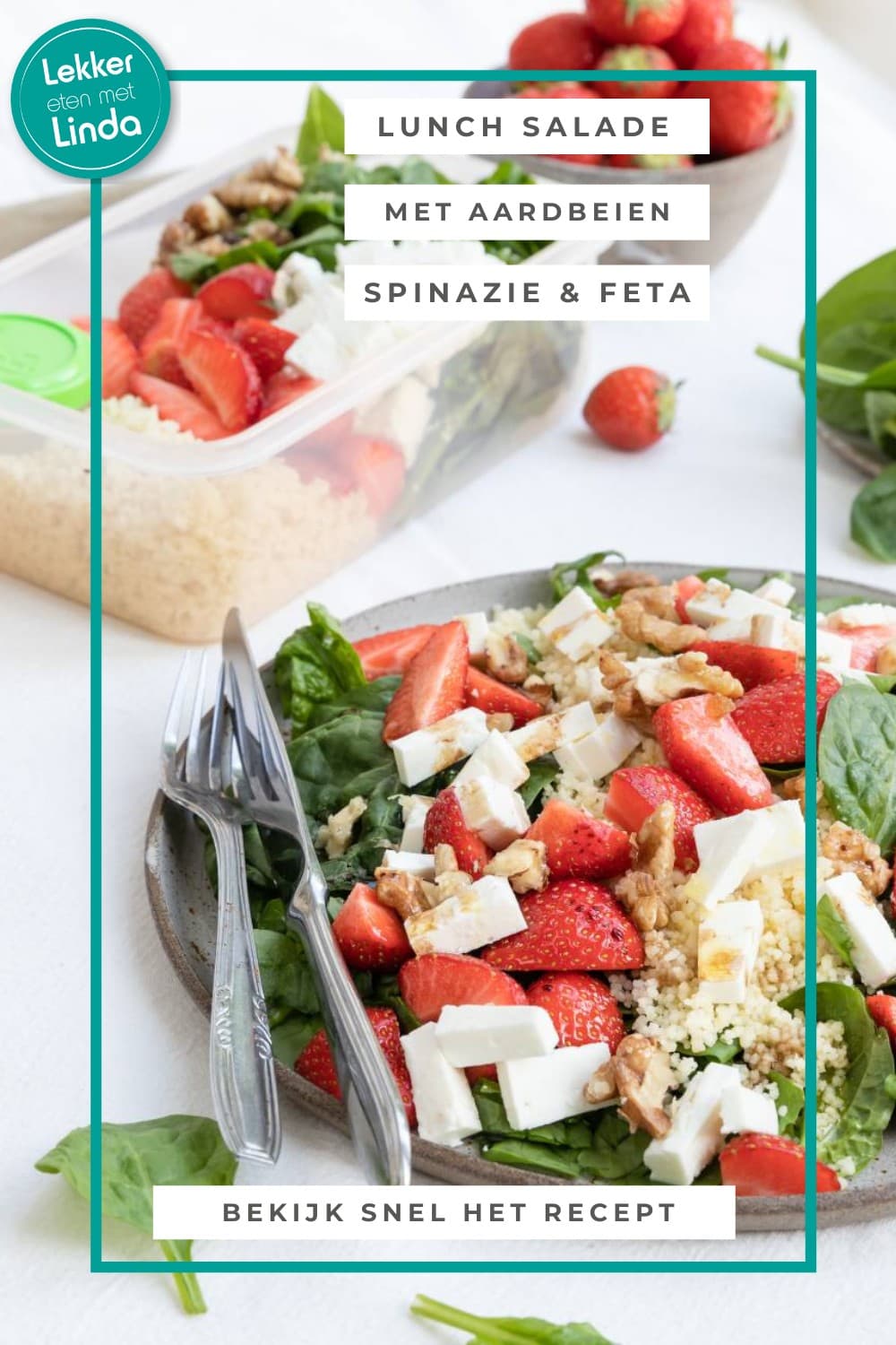 Lunch salade met aardbeien spinazie en feta
