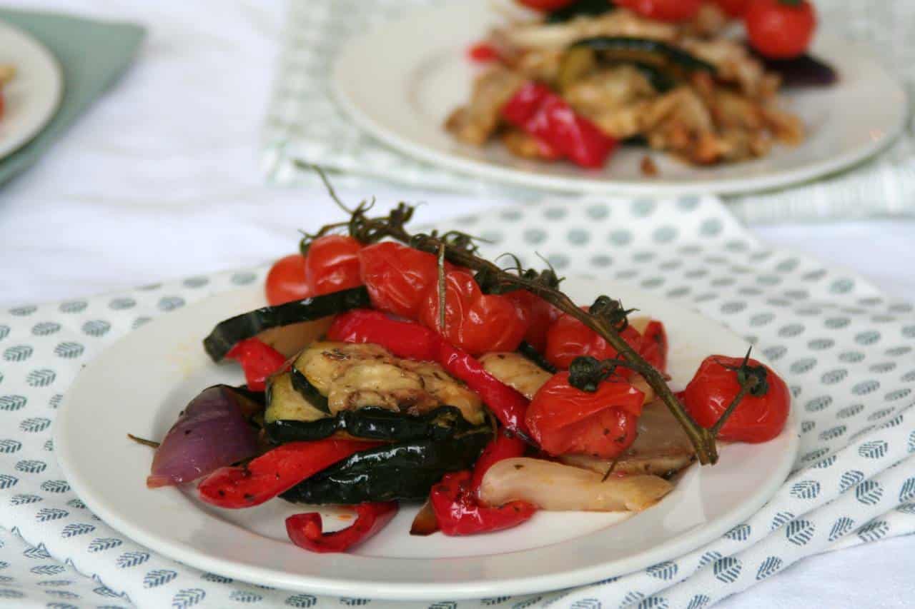 Geroosterde groente uit de oven met courgette, aubergine en paprika