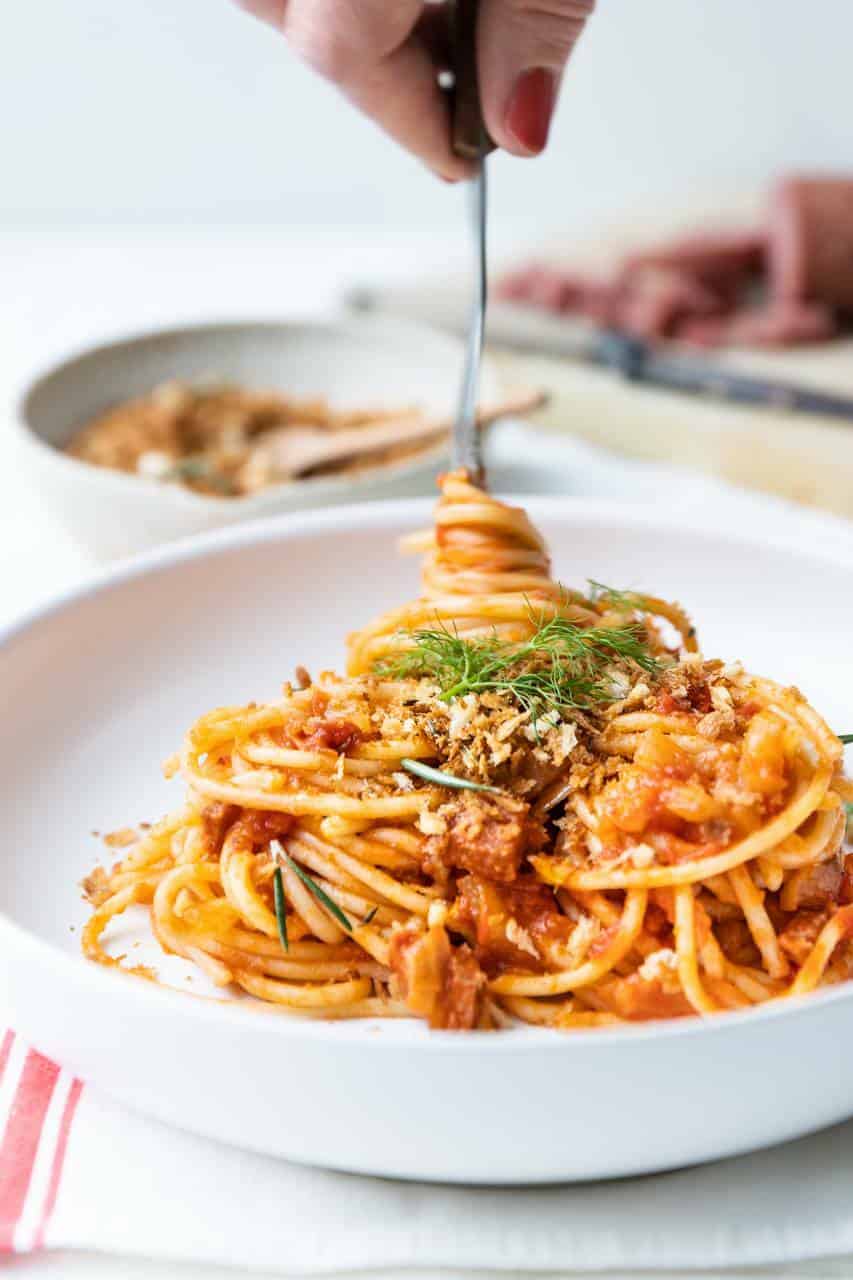 Spaghetti met salami en venkel van Jamie Oliver