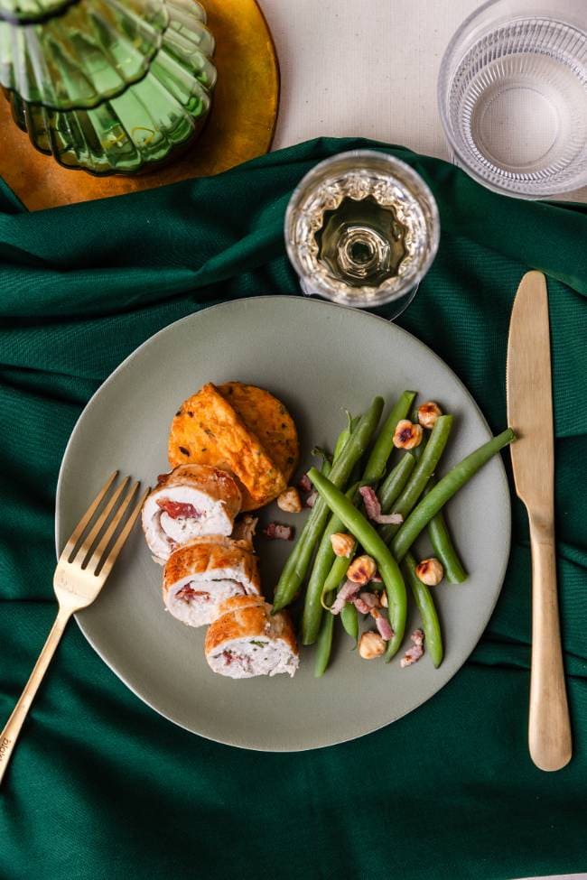 Gevulde kipfilet, kiprollade met Boursin