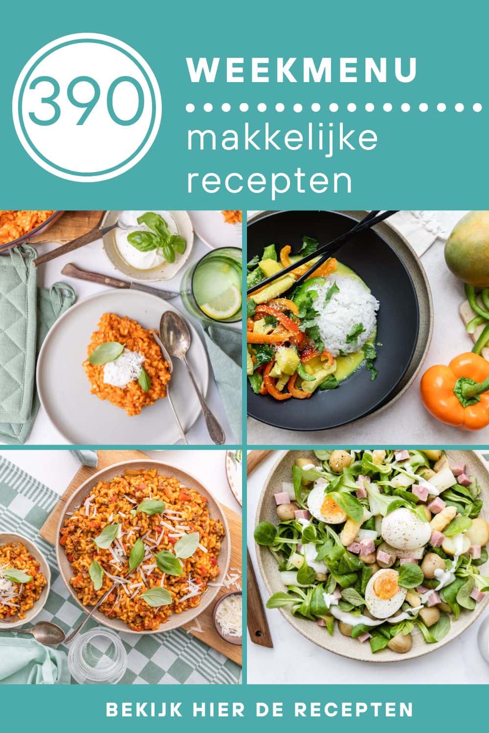 Weekmenu recepten voor het avondeten, snelle avondmaaltijden, lekker eten