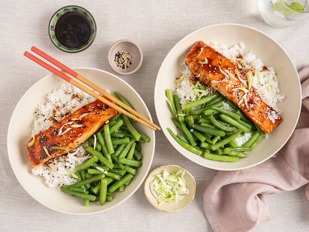 Zalm teriyaki uit de pan